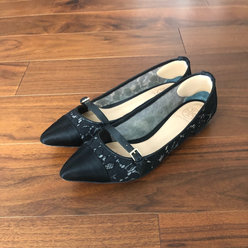 Tory Buch Black Sutton Pointed Toe Flats
